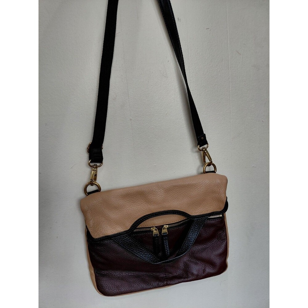 FOSSIL Brown Black Tan Pebbled Leather ERIN Foldover Convertible Crossbody Purse
